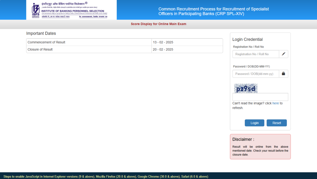 IBPS SO Mains Result 2025