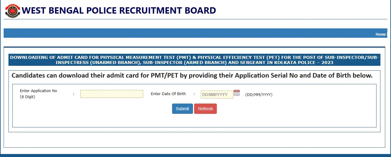 Kolkata Police SI Physical Test Admit Card 2025