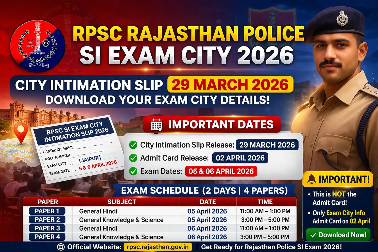 RPSC SI Exam City 2026